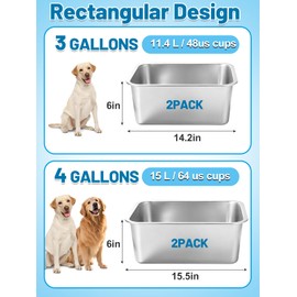 Apipi 2 Pack 3 Gallon Extra Large Food Safe Stainless Steel Dog Bowls