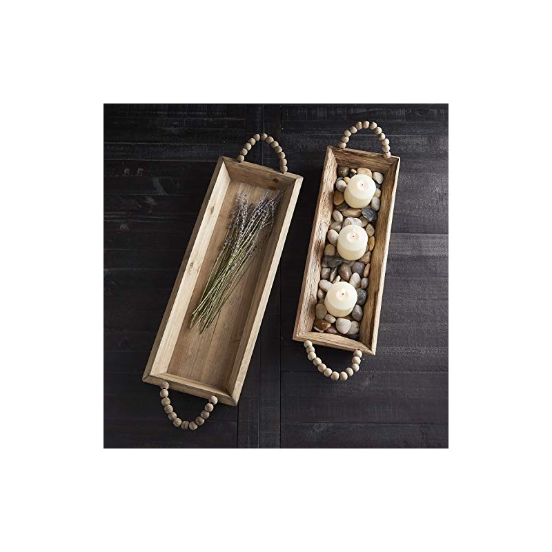 47th & Main Mango Wood Large, Wood Tray with Beaded