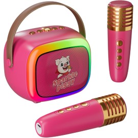 2024 New Mini Karaoke Machine for Kids & Adults, 2 Wireless Mics, LED Colortul Lights, Portable Outdoor Bluetooth Speaker, Toys Birthday Gifts for Boys & Girls Ages 3-12 (Rose Red)