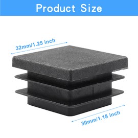 Zorfeter 30 Pcs 1-1/4 Inch Square Black Plastic Plugs, Fit for 1-1/4 Inch Square Metal Tube, Tubing End Caps for Fence and Chair Legs