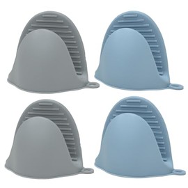 AORTDES Silicone Kitchen Oven Mitts Set, Finger Protector Cooking Pinch Grips Pot Holder Toaster Hot Plate Gripper Oven Accessories,BBQ Baking Mittens Heat Resistant Gloves,2 Pairs（Nordic Blue Gray）