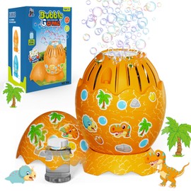 Bombble Dinosaur Egg Bubble Machine Portable Automatic Bubble Machine with Light,10000+ Bubbles per Minute/DIY Stickers/Bubble Solution/Outdoor Bubble Toy for Kids Birthday Party Gifts (Orange)