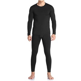 Glory Max Men Thermal Long Johns Underwear Top & Bottom Set Ultra Soft Microfiber Fleece (Black, Large)