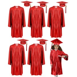 Xuhal 6 Set Preschool Graduation Cap and Gown Set Kindergarten Grad Gowns Children Graduation Cap with 2025 Grad Tassel(Large,Red)