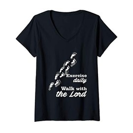 Womens Funny exercise daily walk with the Lord Christian V-Neck T-Shirt
