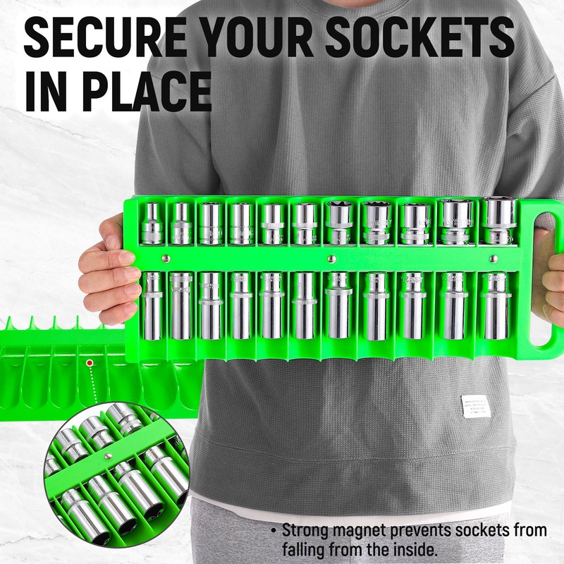 Reniteco Magnetic Socket Organizer Set, 3 Pcs Green Portable Heavy