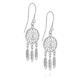 Women's Earrings Real 925 Silver Dream Catcher Jewellery Bag Gift Ideas for Mum, Glass, Crystal