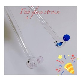 (Pink+Blue) drinking straws,reusable glass straws,bent glass straws,Creative fish straws