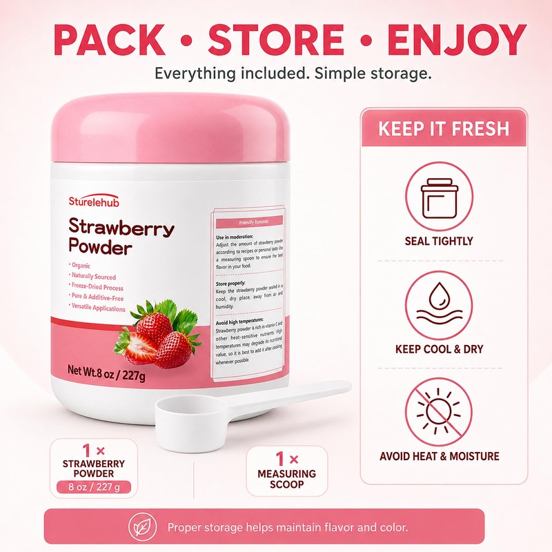 Sturelehub Organic Freeze Dried Strawberry Powder 8oz Fresh Taste in