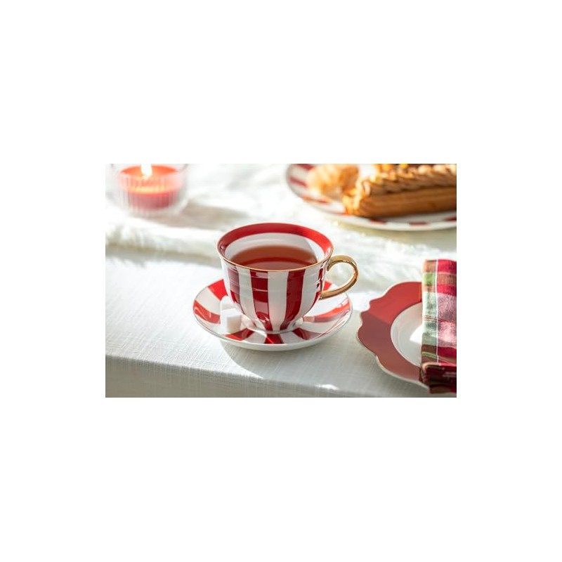 Grace Teaware Red Carousel Stripes Fine Porcelain 10oz Tea Coffee