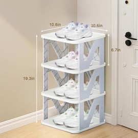 VECELO Foldable Plastic Shoes Rack Storage Organizer for Entryway, Hallway, Closet, Small Space, Gray