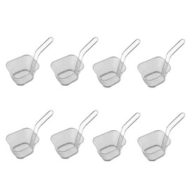 Odowalker 8 Pcs Mini Square Fry Baskets, 4.13×3.3×2.5inch Stainless Steel Fry Basket with Handle Steel French Fry Chip Basket French Fries Desk Food Presentation Mesh Basket Kitchen Cooking Tool