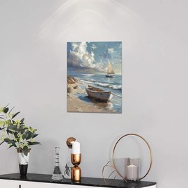 Sailboat Wall Art Ocean Nautical Wall Decor Coastal Beach Canvas Painting Modern Artwork Home Decorations for Batrhroom Bedroom Office Kitchen Living Room Framed 12"x16"