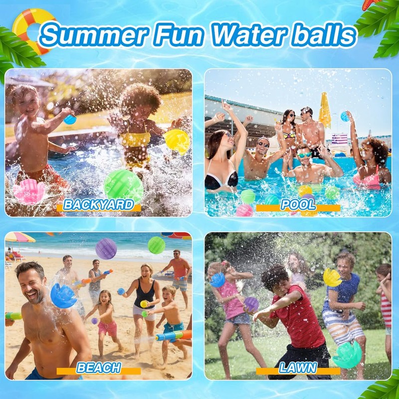 12 Pack Reusable Water Balloons, Squeeze Self-Sealing Quick Fill Silicone