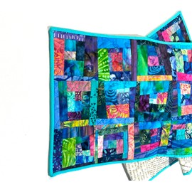Batik Fabric Quilted Patchwork Table Runner in Jewel Tones