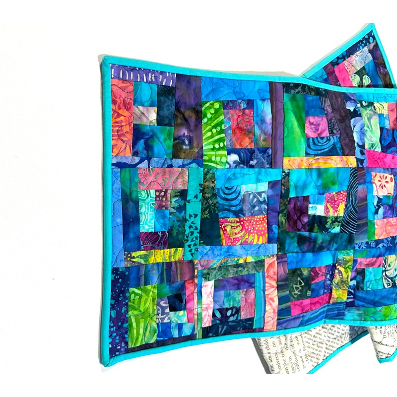Batik Fabric Quilted Patchwork Table Runner in Jewel Tones