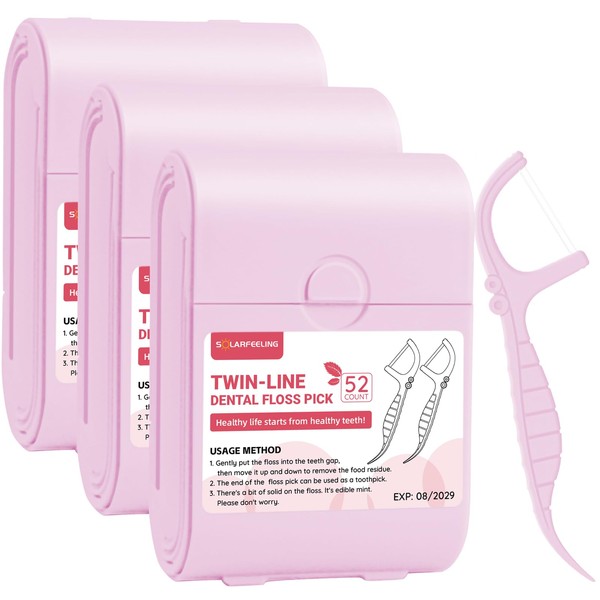Travel Dental Floss Picks, 3 Cases with 156 Count Mint