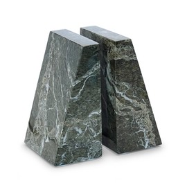 Modern Wedge Marble Bookends – Hand Carved, Polished Stone Bookends w/Non-Slip Rubber Pads – Lightweight & Compact Decorative Bookends (Green)