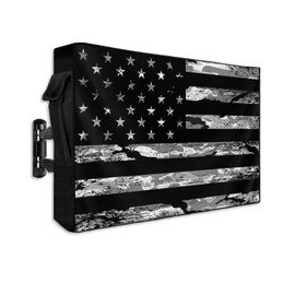 LBCASA American Flag Outdoor TV Cover 70 to 75 Inch Weatherproof, Camouflage Black Stripes 600D Oxford TV Covers with Zipper, Vintage US Flag Outside Flat TV Screen Protector Size 68"W x 42"H x 4.5"D