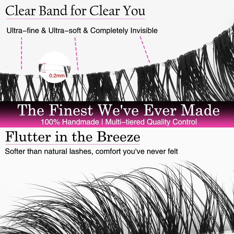 Natural Lashes Strips Wispy Eyelashes with Clear Band 2 Pairs