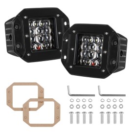 yeego_offroad Pair LED Work Lights Flush Mount Flood Cube Pods Backup Reverse Offroad + Wiring