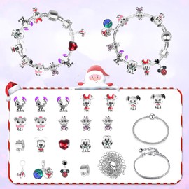 Advent Calendar 2024 Teen Girls Charm Bracelets, 24 Days of Christmas Countdown Calendar with 2 DIY Bracelets, 1 DIY Necklace and 22 Charms, Christmas Gift Ideas for Daughter Niece Granddaughter