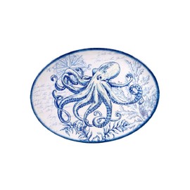 Octopus Nautical Oval Serving Platter Oceanic 18 x 13.5 Melamine Blue White