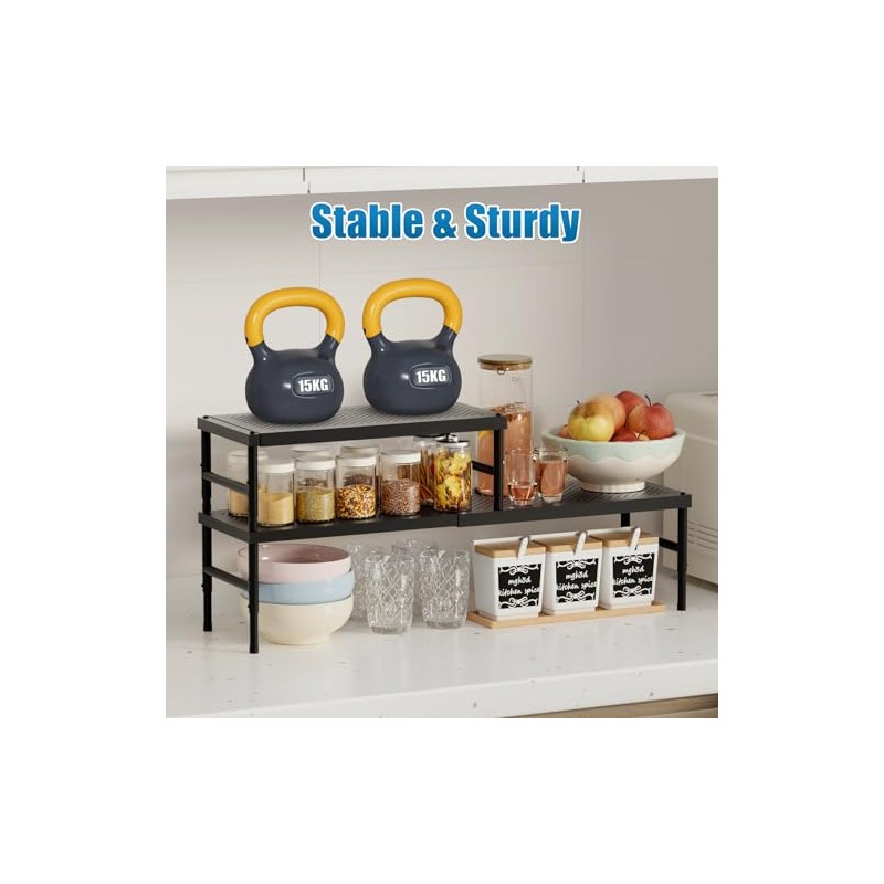 HI NINGER Set of 2 42-72 cm Expandable Cabinet Shelves,