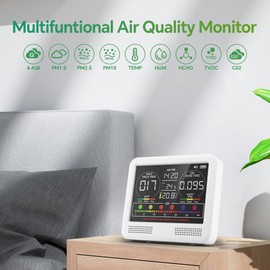 Air Quality Monitor Indoor, 16 in 1 PM1/PM2.5/PM10/CO2/HCHO/TVOC/AQI/Temp/Humidity/Time, Portable Air Quality Meter, with Beep Alarm, Highly Accurate Air Quality Tester for Home, Office