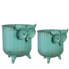 Evergreen Metal Owl Planter Set of 2, 7.5''x 7.5'' x 9.3'' inches