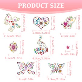 Bettinay 8PCS Festival Face Gems Stick On, Colorful Face Jewels for Festivals, Glitter Face Gem Stickers for Kids Women Diy