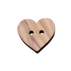 Cute Wooden Buttons 2 Hole Wooden Buttons in Heart Shape Made of Real Olive Wood and Partially Visible Grain (Pack of 10) (15 mm)