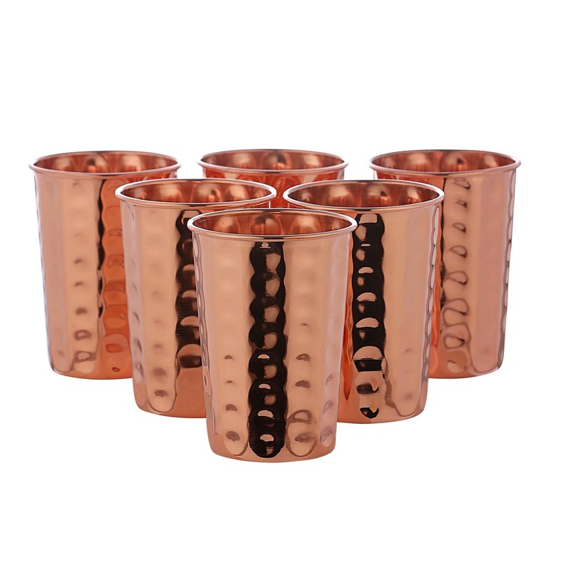 ANCIENTIMPEX Set of 6 Pure Copper Hammered Tumblers, 350ml Capacity