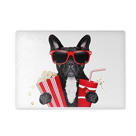 Glass Chopping Board 20 x 28 x 0.4 cm French Bulldog with Glasses, Popcorn and Coke on the Way to the Cinema 03