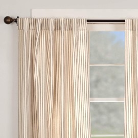 Katie's Vintage Stripe Panel Curtains, Set of 2, 84" Long, Urban Rustic Farmhouse Boho Style Curtain, Natural Cream w/ Black Stripes