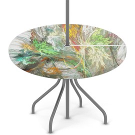 Round Fitted Tablecloth with Umbrella Hole Watercolor Abstract Art Outdoor Fitted Tablecloth with Zipper Round Elastic Table Cover Waterproof Umbrella Table Cloth 45"-56" Patio Outdoor Tablecloth