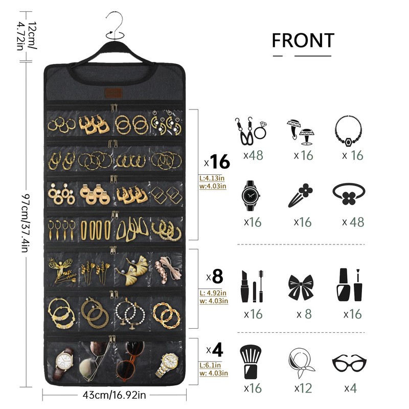 SMRITI Hanging Jewelry Organizer with Dual Zippered Pockets Canvas Double