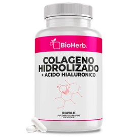BioHerb Colágeno Hidrolizado + Ácido Hialurónico Extremadamente Eficaz con 90 Cápsulas (Suministro Para 45 Días) Piel, Cabello y Articulaciones Saludables – Alta Concentración, Absorción Óptima, Calidad Premium