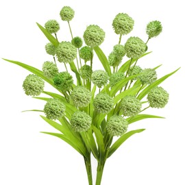 Dehoxara 2Pcs Artificial Billy Balls Flowers 19” Craspedia Flower Faux Thistle Globe Floral Bouquet for Harvest Wedding Fireplace Home Decor Green