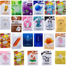 Paquete de 10 Mascarillas Coreanas Hidratantes +10 Pares de Parches Labios Colágeno +10 Pares de Parches para Ojos Ojeras, Ideal para el cuidado facial, Rejuvenecedoras, Antienvejecimiento, Antiarrugas