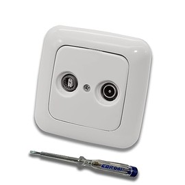 Busch Jäger Complete Set Antenna Socket Insert Universal 2-Hole Through Socket Frequency Range 5-2400 MHz Radio/TV/SAT (**) WISI, ReflexSi Alpine White, 2 Connections + EBROM Phase Tester for Mounting