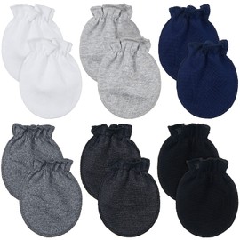 Syhood 6 Pairs Newborn Baby Mittens Cotton No Scratch Infant Gloves Mitten for Baby 0-6 Months Boys Girls(White, Light Grey, Black, Medium Grey, Black Grey, Navy Blue)