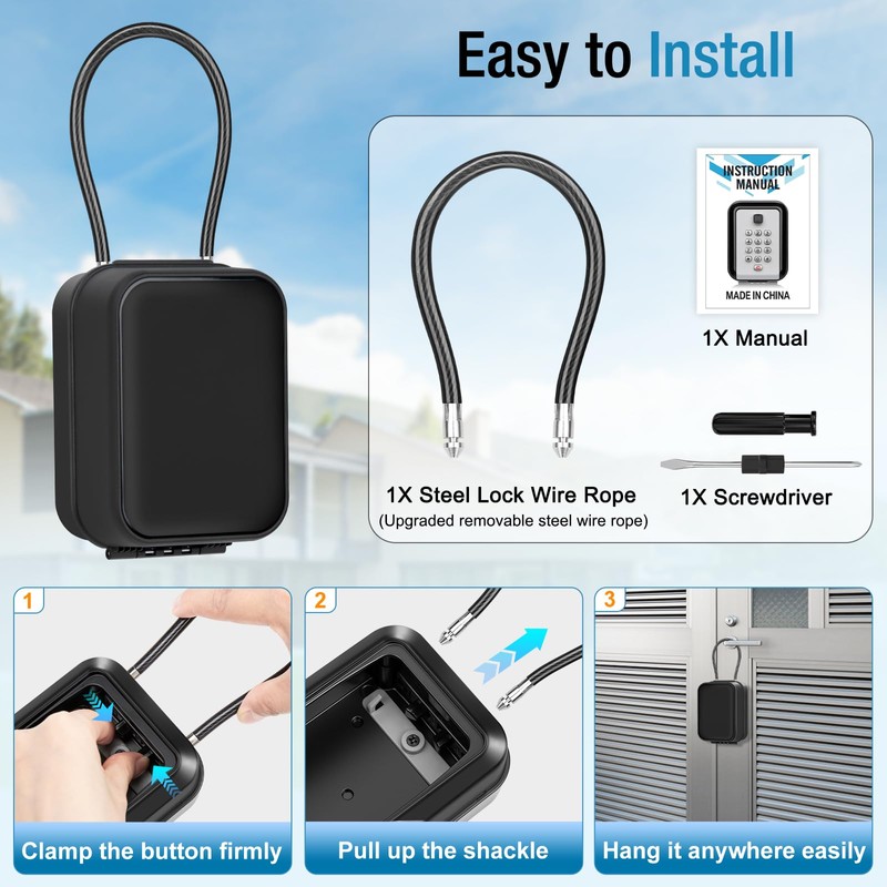WACCET Key Safe with Number Code, Weatherproof Key Safe Outdoor