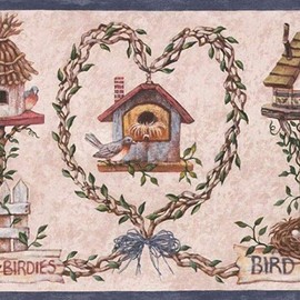 CONCORD WALLCOVERINGS ™ Rustic Style Vintage Wallpaper Border Featuring Birdhouses and Nest with Eggs, Colors Cream Brown Silver, Applied Size 9.125 Inches by 15 Feet BP007123B