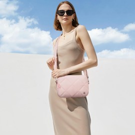 Telena Cross Body Purse Small Quilted Crossbody Bags Puffer Bag for Women with Adjustable Strap Lightweight Messenger Bag Steel Pink