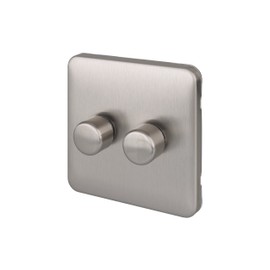 Schneider Electric Lisse Screwless Deco - Double Universal 2 Way Dimmer Light Switch, 250W/VA, GGBL6022CSSS, Stainless Steel