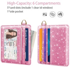 Simikol Slim Minimalist Front Pocket RFID Blocking Credit Card Holder Small Wallet Cute Card Cases for Women,Glitter Peach