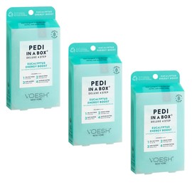 VOESH Pedi in a Box Deluxe 4-Step - Eucalyptus Energy Boost Scent, 3 Pack, Pedicure Set, At Home Pedicure, Foot Soak, Foot Mask, Foot Spa Pedicure Set…
