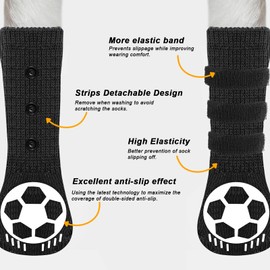 Anti - Slip Dog Football Socks with Adjustable Straps - Double - Sided Non - Slip Design for Floor Protection, Prevent Licking, Suitable for Hot/Cold Pavement - Set of 4 for Your Furry Friend