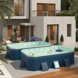 ESPIDOO 2.6PVC Inflatable Folding Swimming Pool: 1700L (450GAL) Large Capacity PVC Rectangular Pool - Easy Setup & Storage for Outdoor Backyard & Garden Use